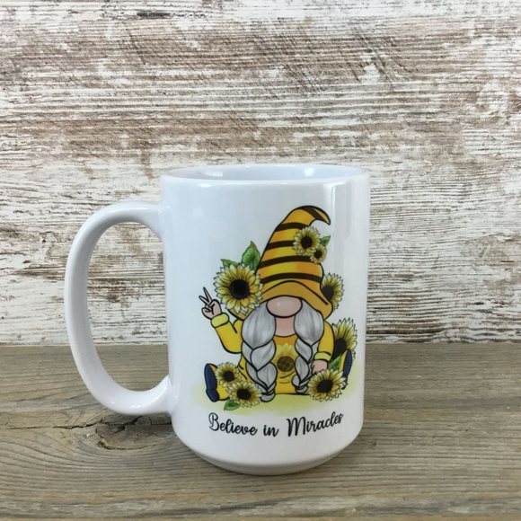 Sunflower Gnome Believe in Miracles 15 oz Coffee Mug - Picture 1 of 3